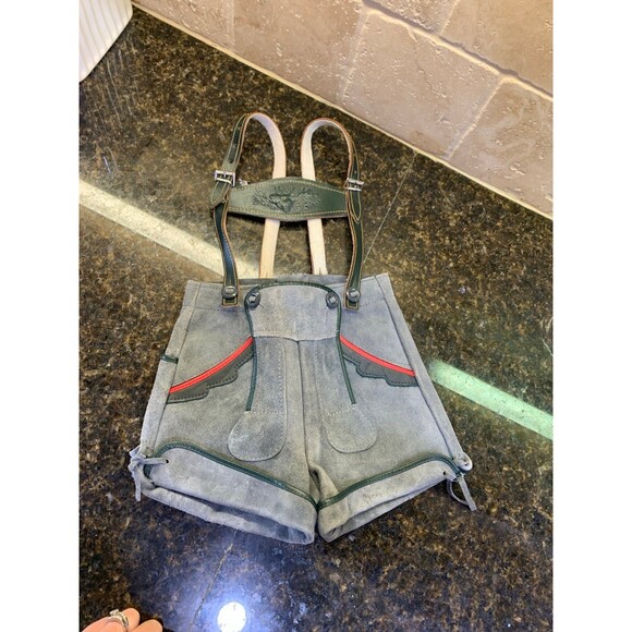 1960s Vintage Leather Suede LEDERHOSEN German Oktoberfest Festival Shorts Child - Picture 1 of 11